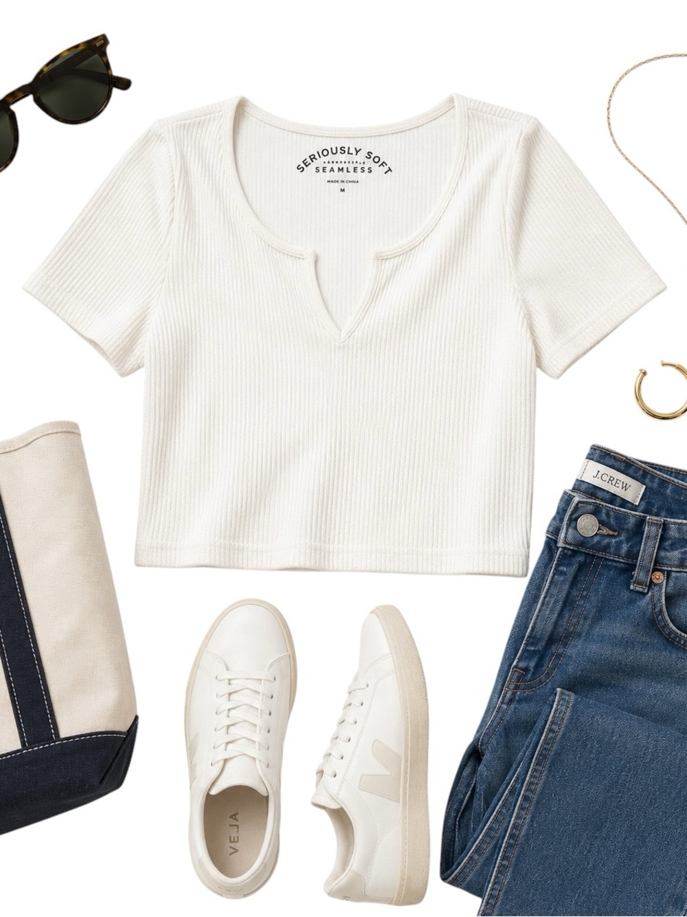 Aeropostale Seriously Soft White Ribbed Seamless Baby Tee Y2K Crop Top M in GUC